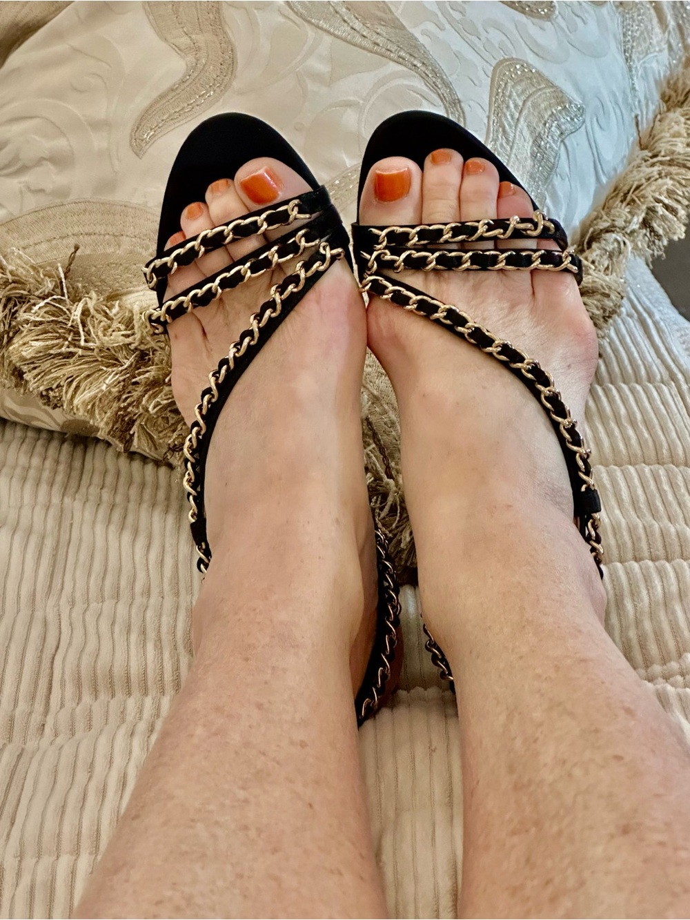 D&G Black Heeled Slingbacks with Gold Chain Trim - Picture 9 of 11